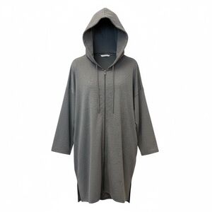 Gray Hooded Long  Sweatshirt Jacket